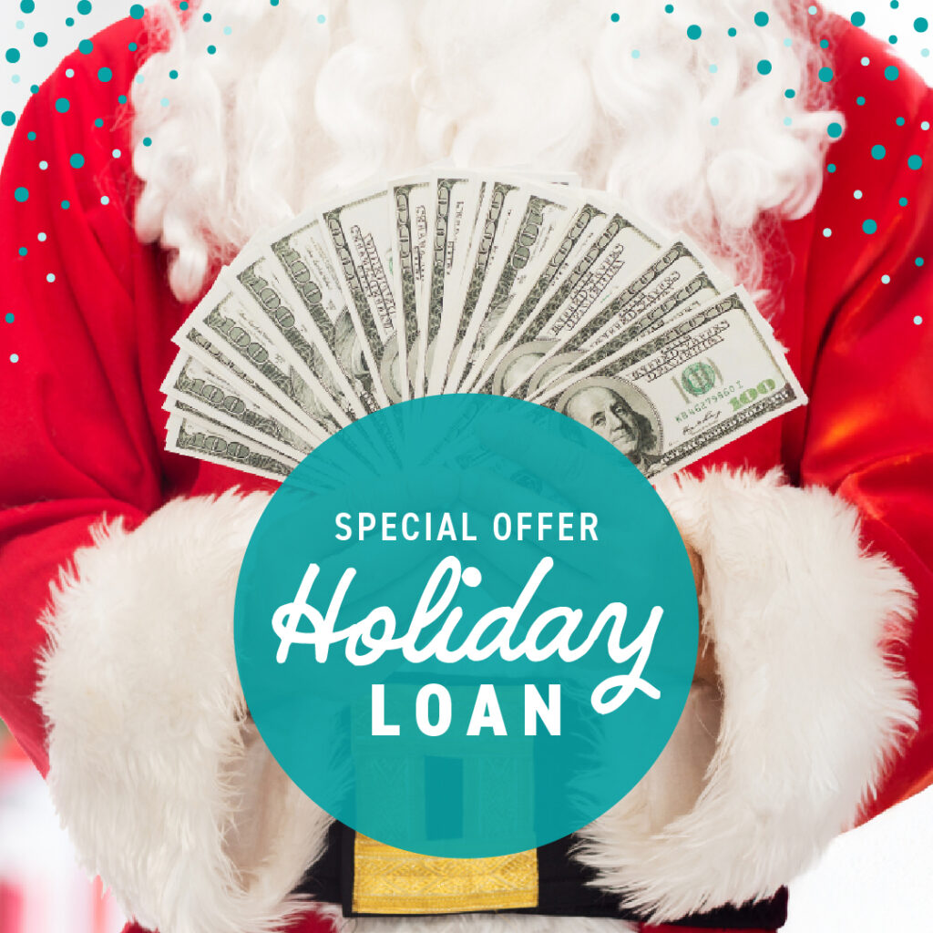 Santa holding cash with callout: Special Offer Holiday Loan